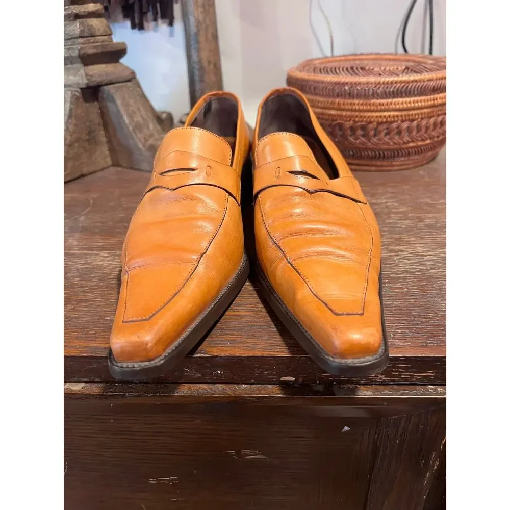 Vintage Bama Leather Penny Loafers Made in Germany Tan Square Toe Size 8.5